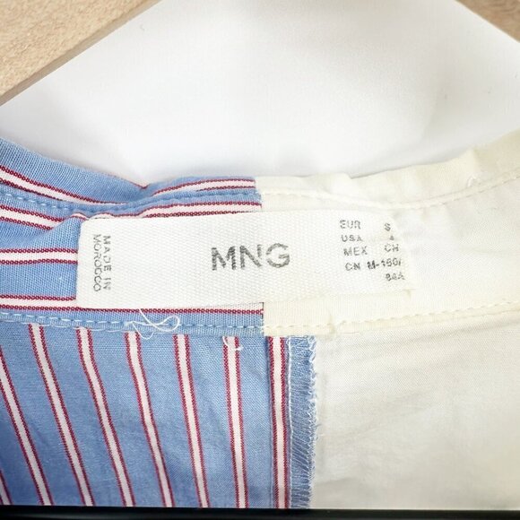 Mango MNG Pinstripe Color Block Oversized Shirt Button Down Blue White Women's S - Picture 8 of 10